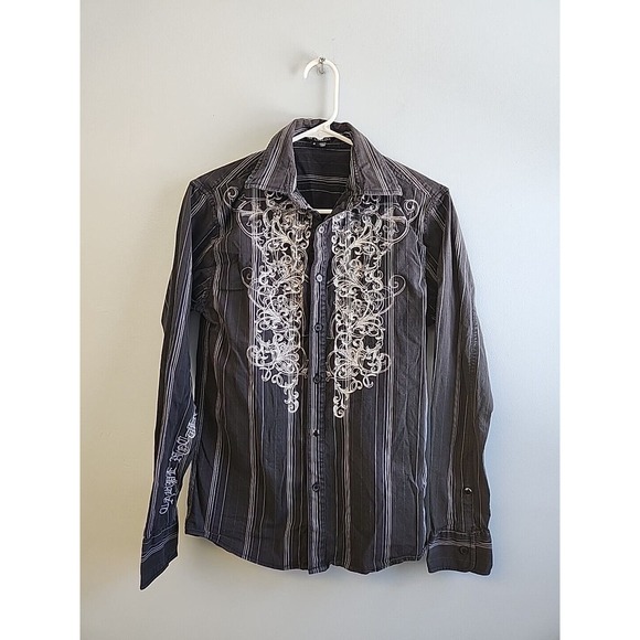At Collins Mens Size S Black Embroidered Long Sleeve Button‎ Shirt - Picture 1 of 10